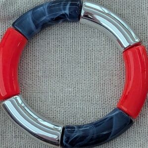 Orange, Blue, and Silver-Tone Gameday Stretch Elastic Bracelet UVA University Va